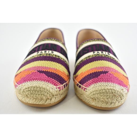 Dior Granville Patchwork Cotton Logo Embroidered Multicolor Espadrille Flat 37 - Picture 5 of 12